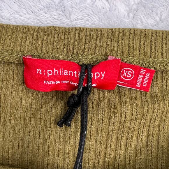 n: Philanthropy Langley Bodysuit Olive Green Ribbed Thong Chic Indie SZ XS NWT - Picture 9 of 15